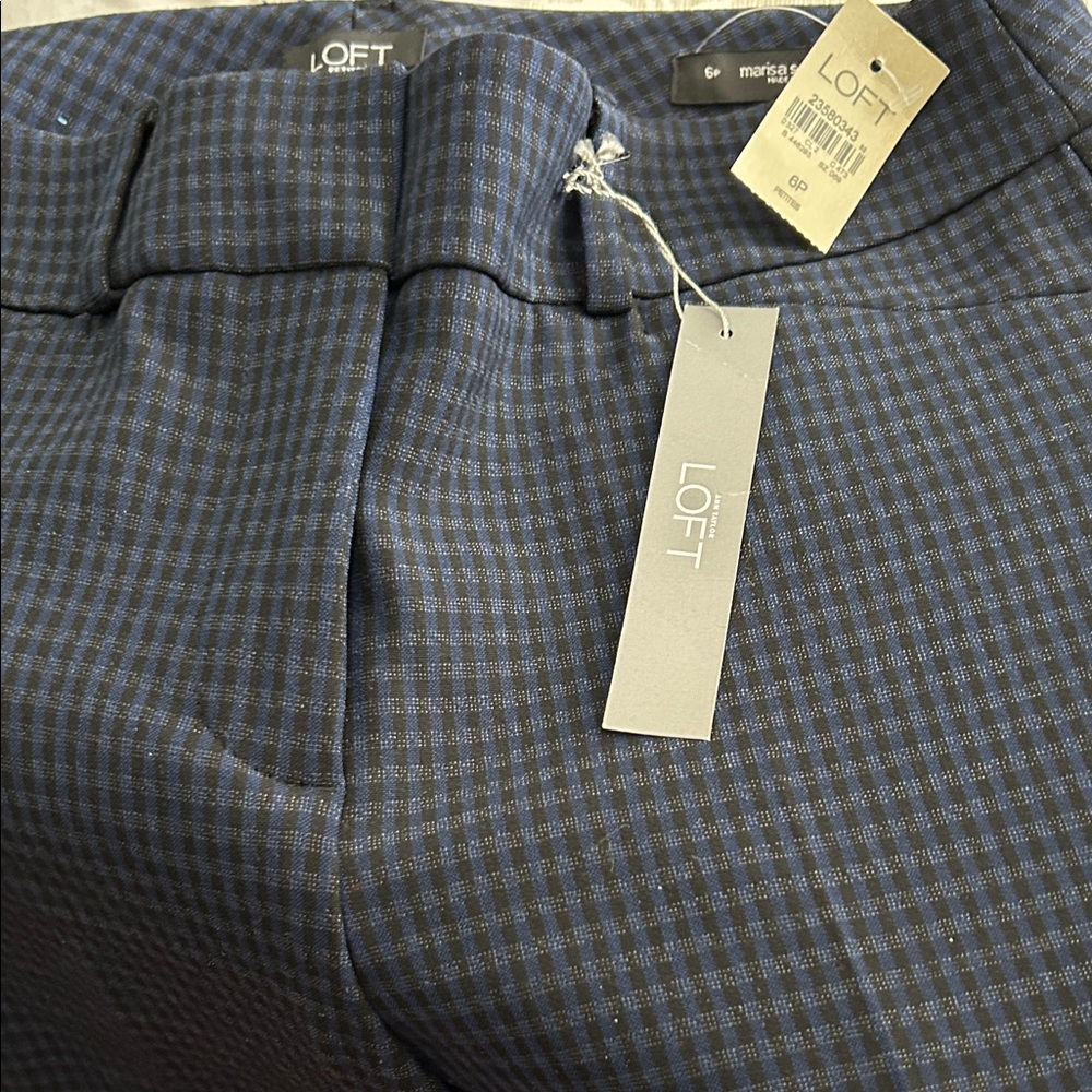 LOFT Navy and Gray Patterned Trousers
